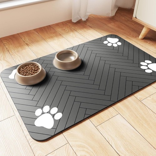 BeiJaher Grey Rubber Pet Feeding Mat – Non-Slip, Waterproof Mat for Tidy Pet Feeding Areas